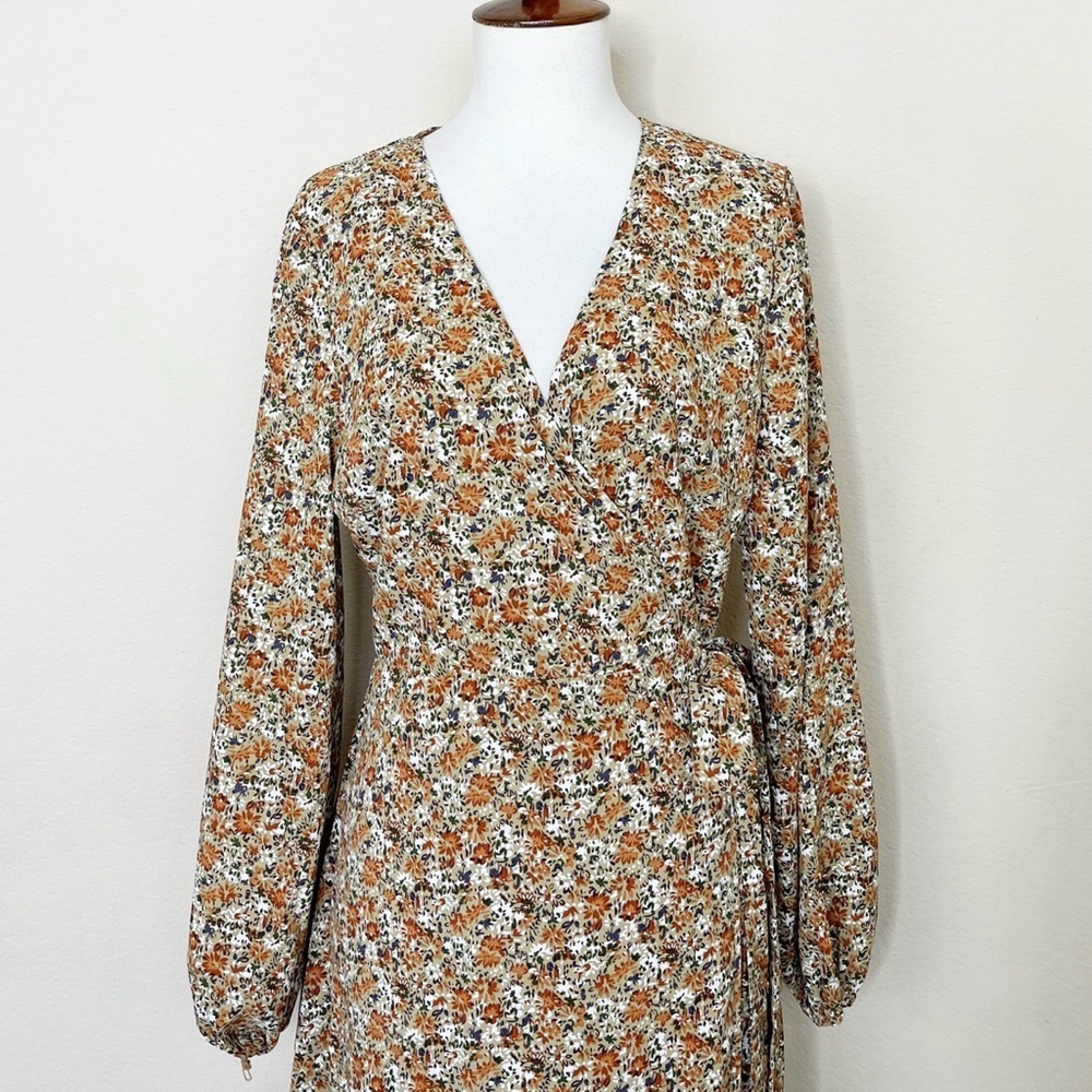 Molly Bracken Enola Wrap Boho Floral Long Dress Size Medium Cottagecore Khaki‎ - Picture 2 of 8